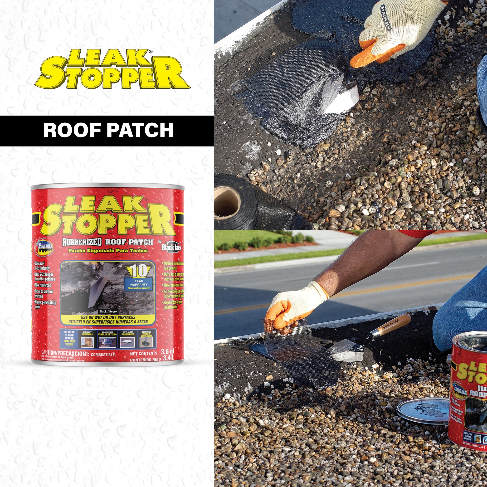 Leak Stopper Rubberized Roof Patch 1 Gallon | 100% Flexible Instant Sealant  for Built-Up Roofs, SBS Modified Roofs, Metal Roofs & Many Other Surfaces